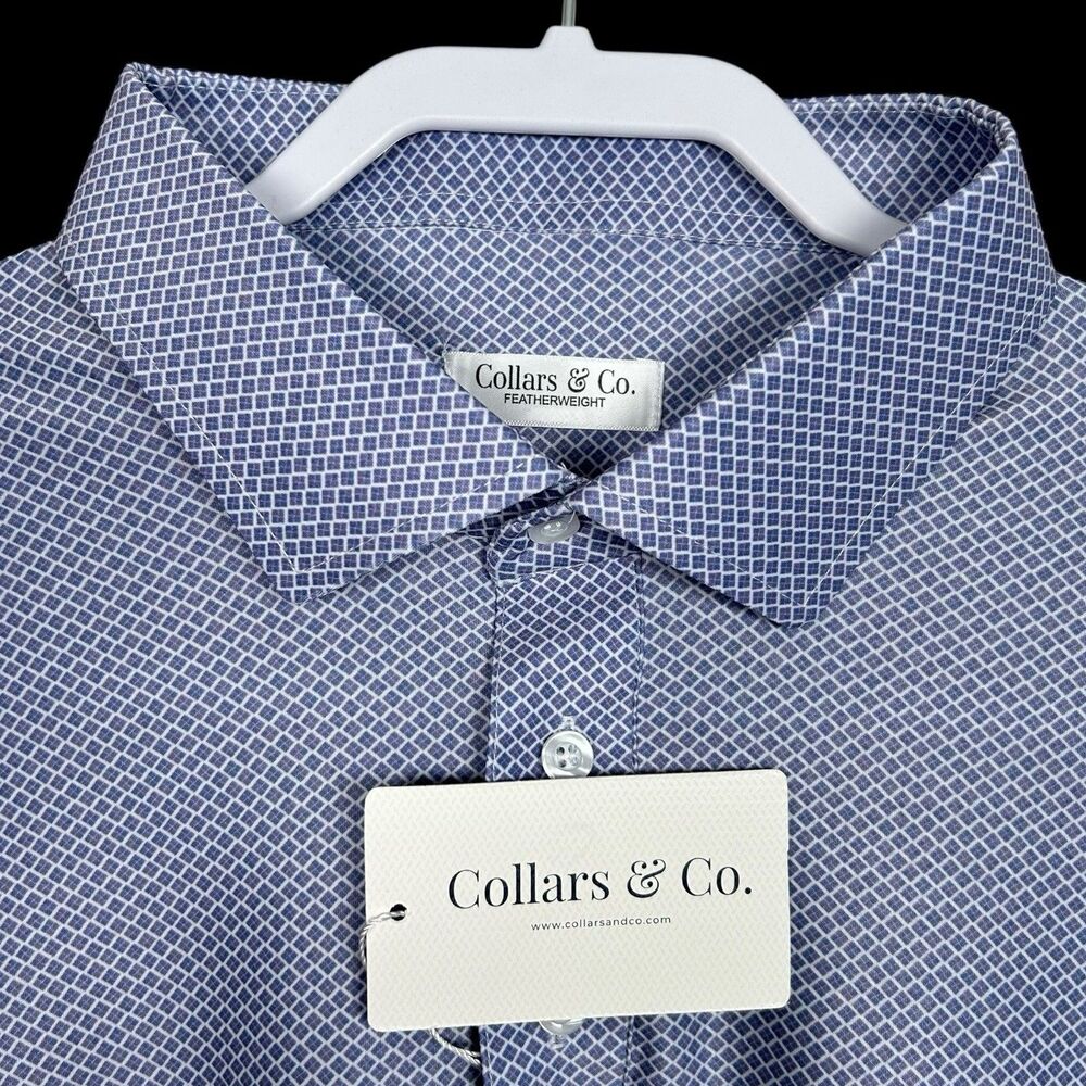 Collars & Co Polo Shirt Mens Large Relaxed Geometric Stretch Dress Collar NWT